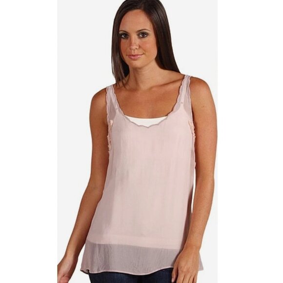 New Romantics Free People Coquette Sheer Applique Scalloped Edge Pink Cami S - Picture 2 of 16